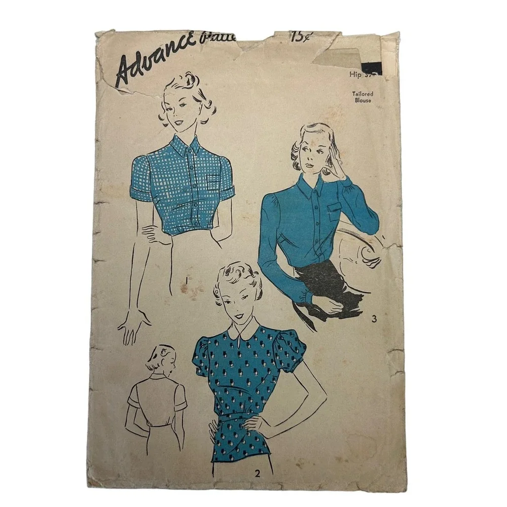 Advance Vintage 1940's? Pattern #1969 Tailored Blouses Size 16 HTF RARE‎